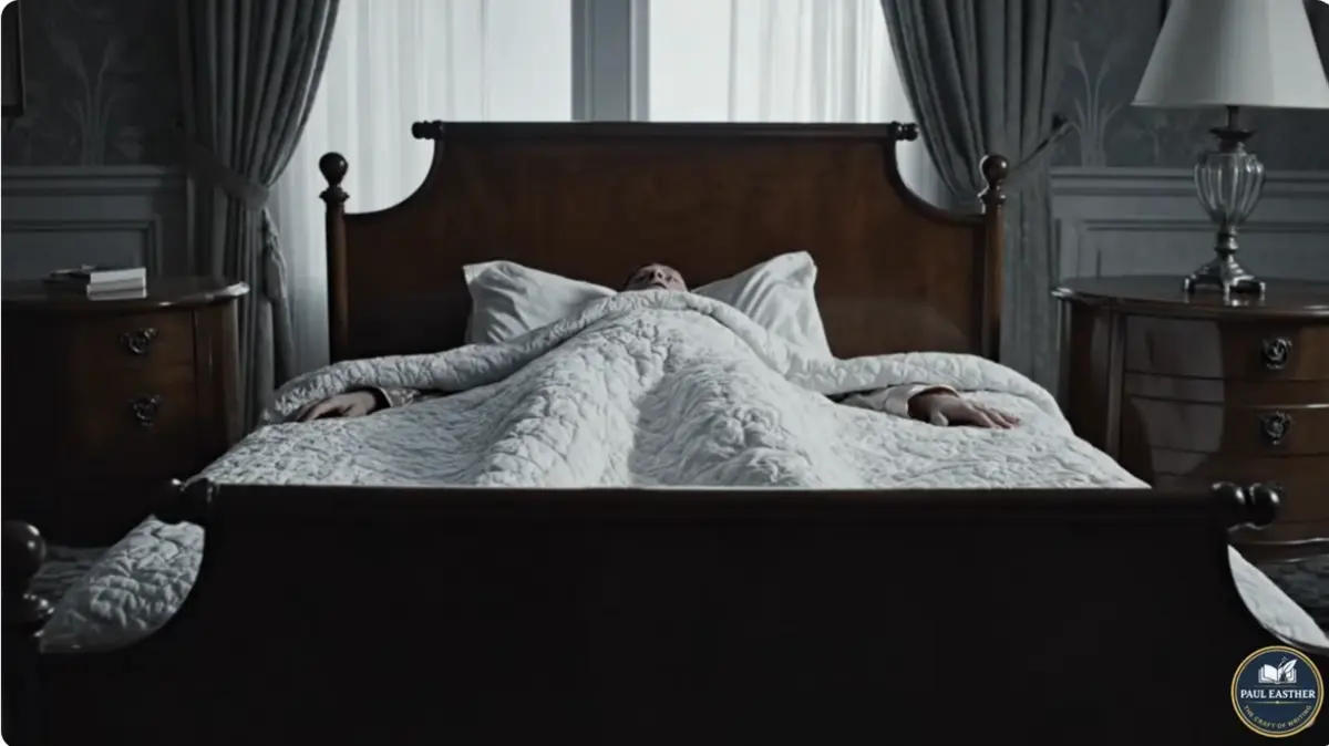 Gregor Samsa lying beneath the covers after awakening in The Metamorphosis